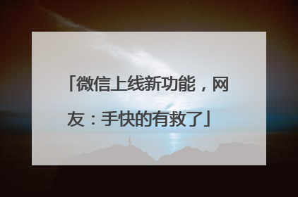 微信上线新功能，网友：手快的有救了