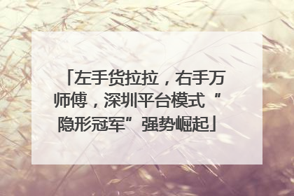 左手货拉拉,右手万师傅,深圳平台模式“隐形冠军”强势崛起